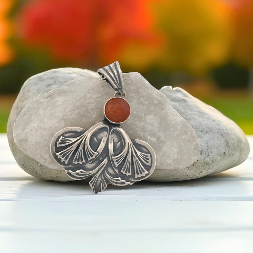 Modern Ginkgo Leaf Silver Pendant Necklace - 