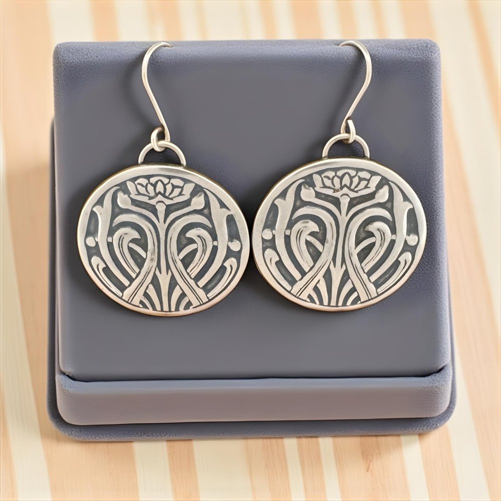 Modern Lotus Flower Silver Earrings - 