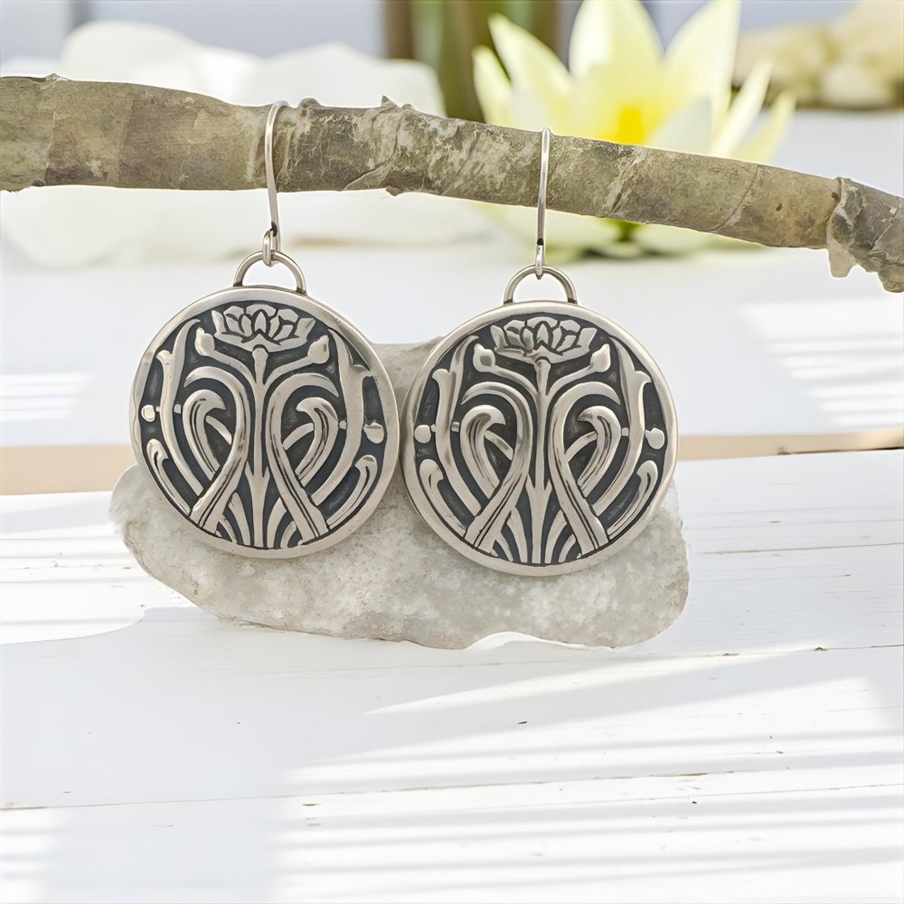 Modern Lotus Flower Silver Earrings - 