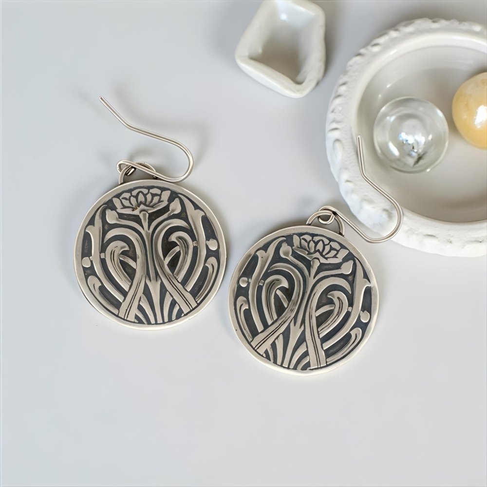 Modern Lotus Flower Silver Earrings - 