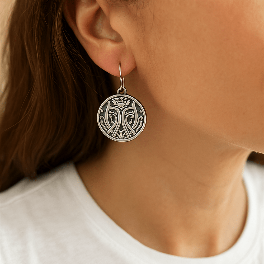 Modern Lotus Flower Silver Earrings - 