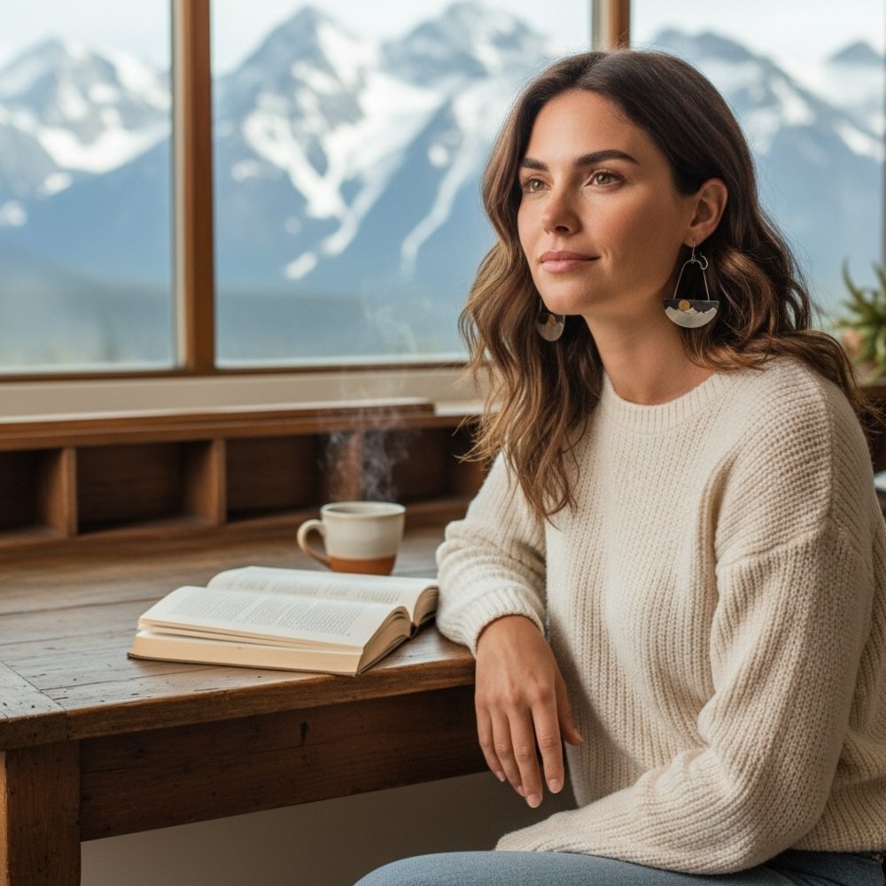 Modern moonlit Mountain Silver Earrings - 