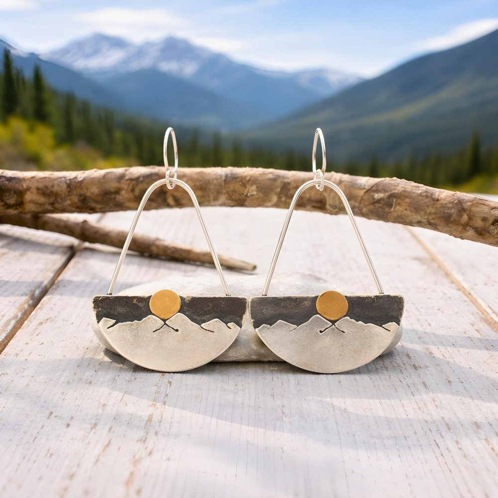 Modern moonlit Mountain Silver Earrings - 