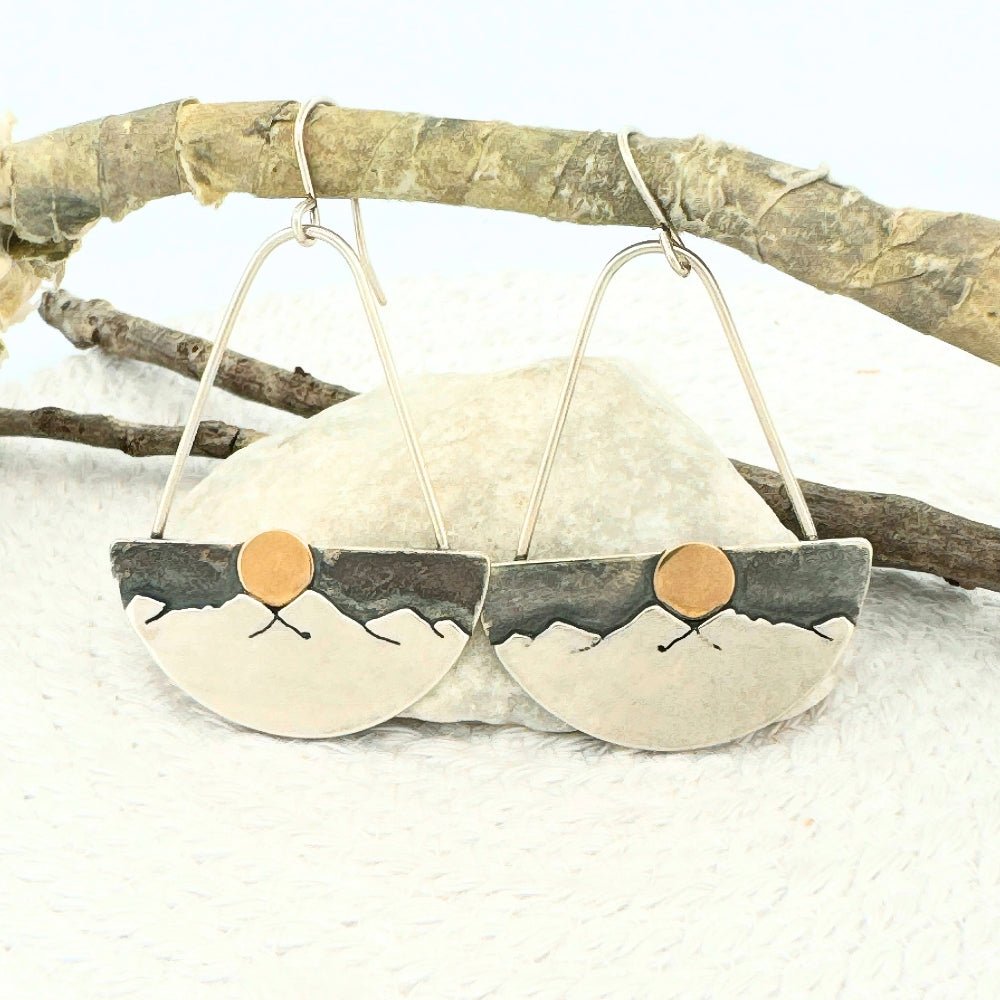 Modern moonlit Mountain Silver Earrings - 