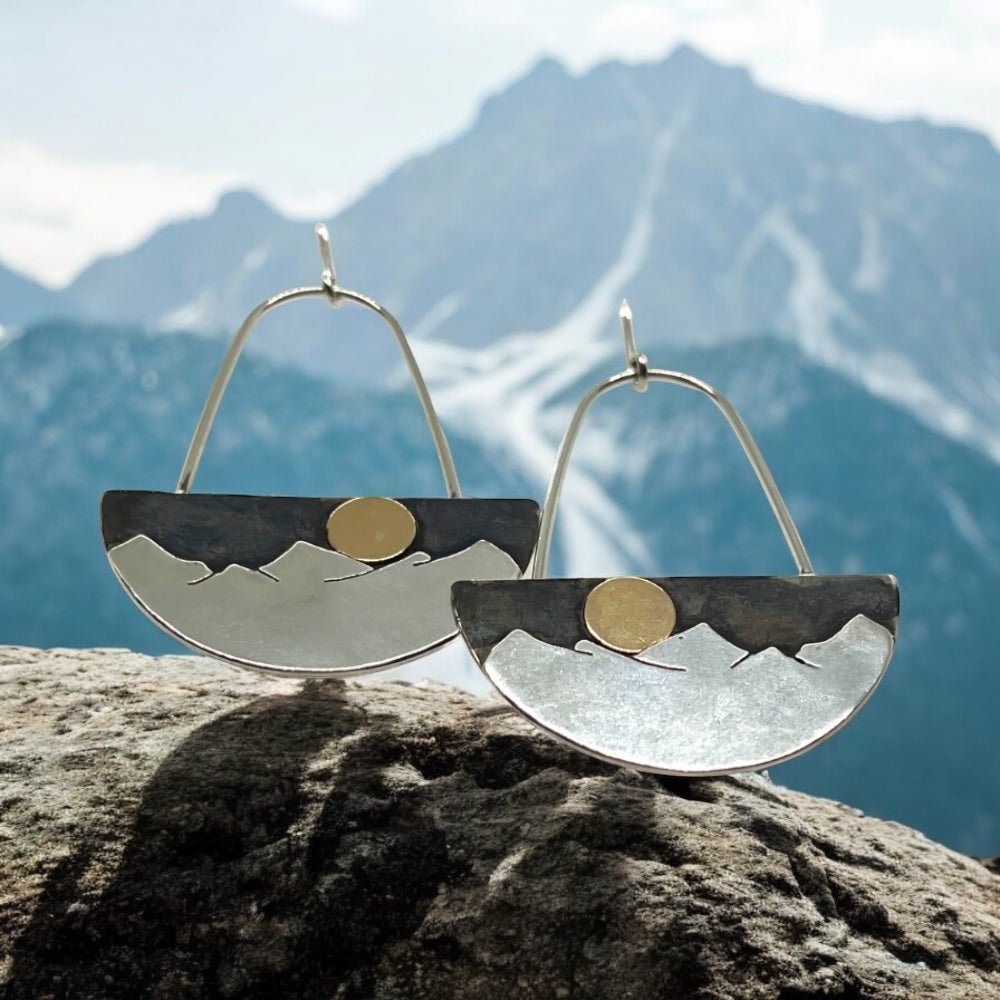 Modern moonlit Mountain Silver Earrings - 