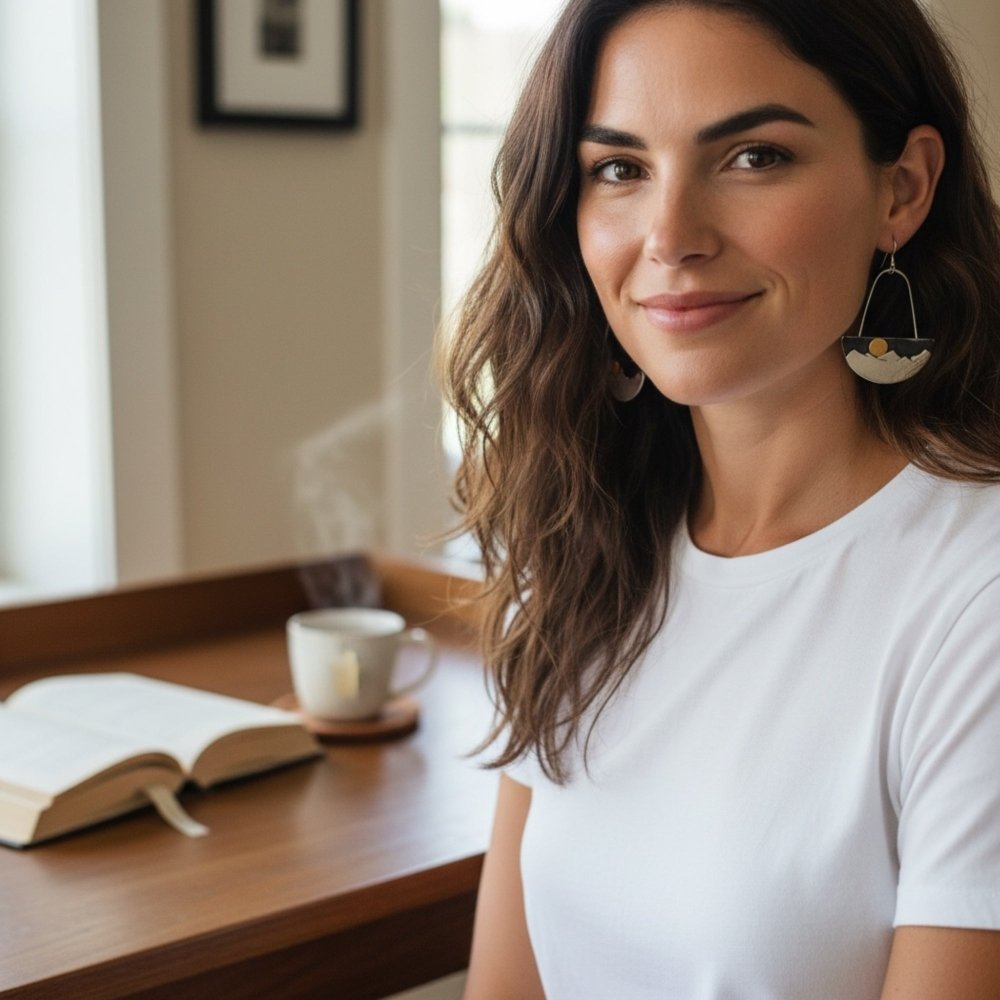 Modern moonlit Mountain Silver Earrings - 
