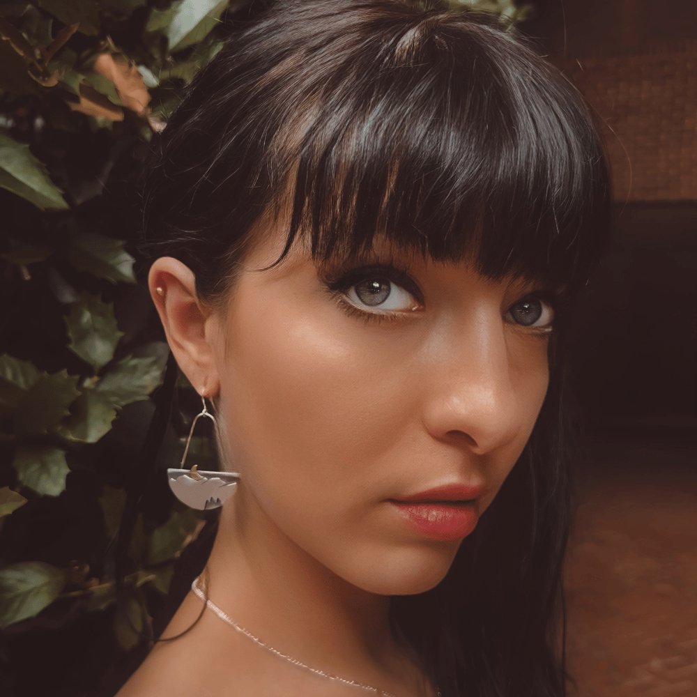 Modern quarter gold moon Mountain Silver Earrings - 