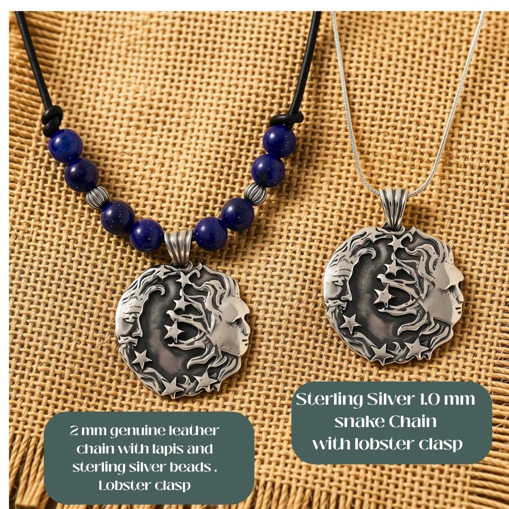 Moon and Sun Necklace – Sterling Silver Celestial Pendant Jewelry -
