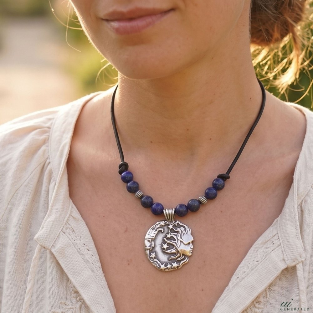 Moon and Sun Necklace – Sterling Silver Celestial Pendant Jewelry -