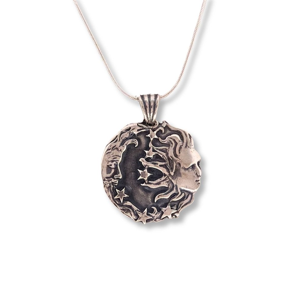 Moon and Sun Necklace – Sterling Silver Celestial Pendant Jewelry -