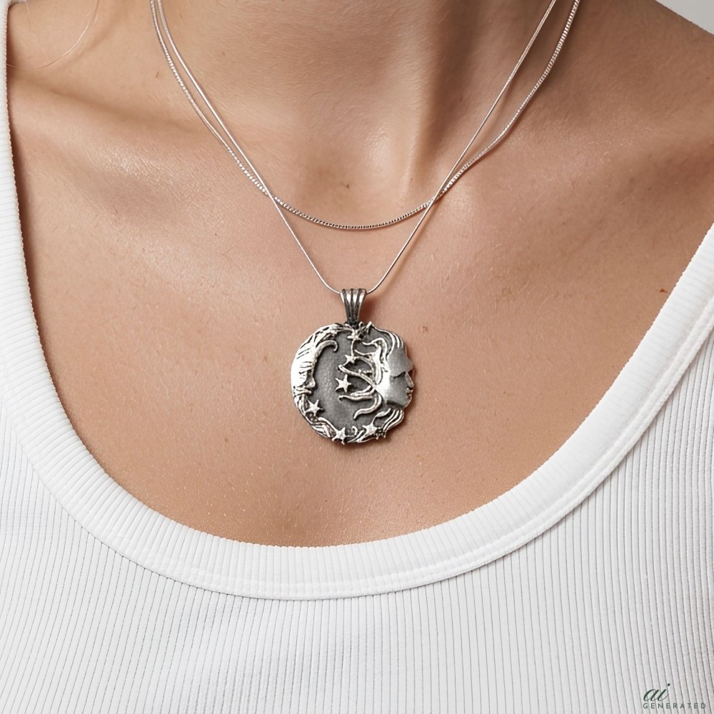 Moon and Sun Necklace – Sterling Silver Celestial Pendant Jewelry -