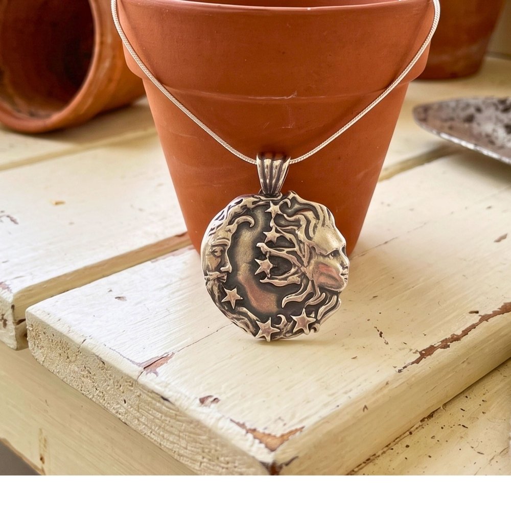 Moon and Sun Necklace – Sterling Silver Celestial Pendant Jewelry -