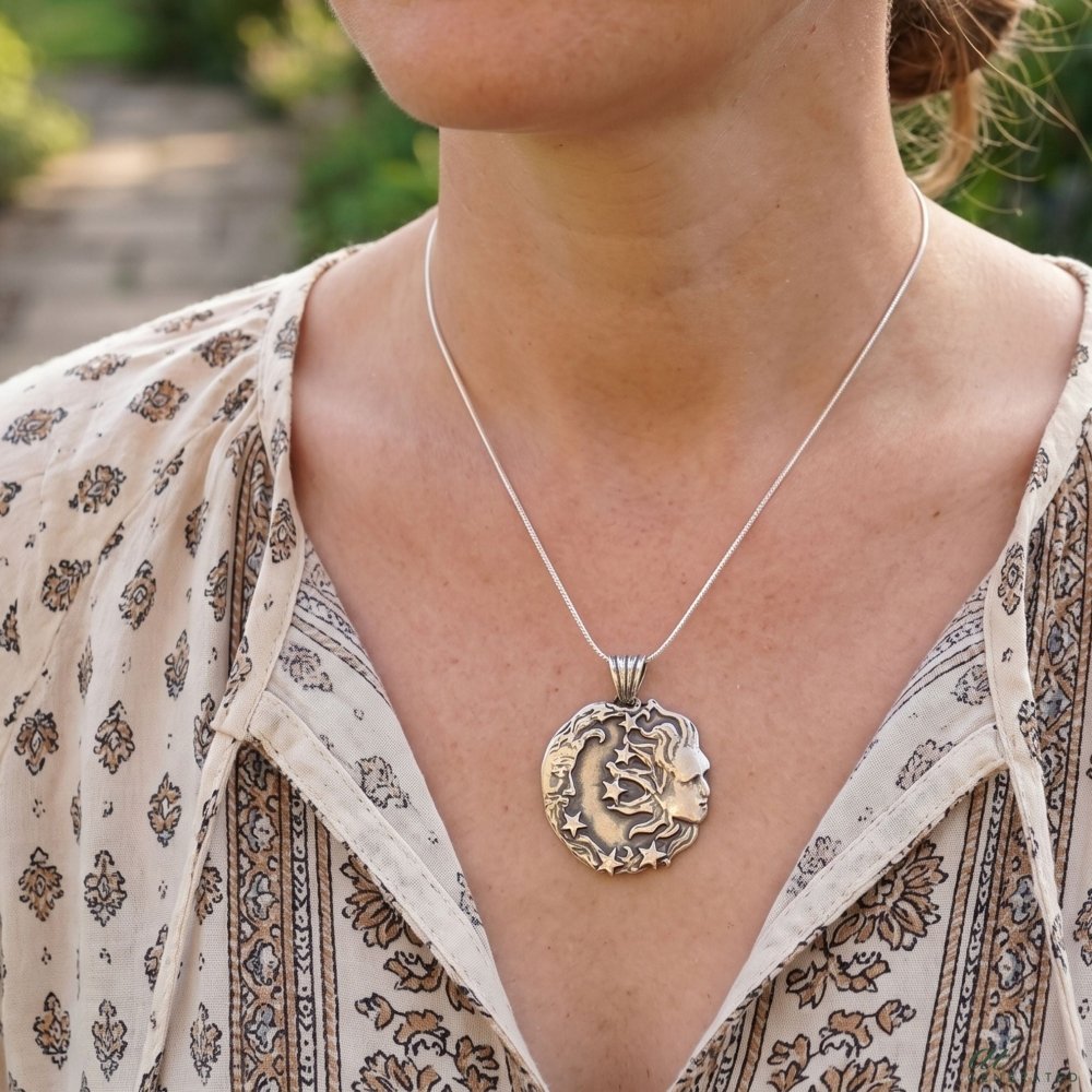 Moon and Sun Necklace – Sterling Silver Celestial Pendant Jewelry -