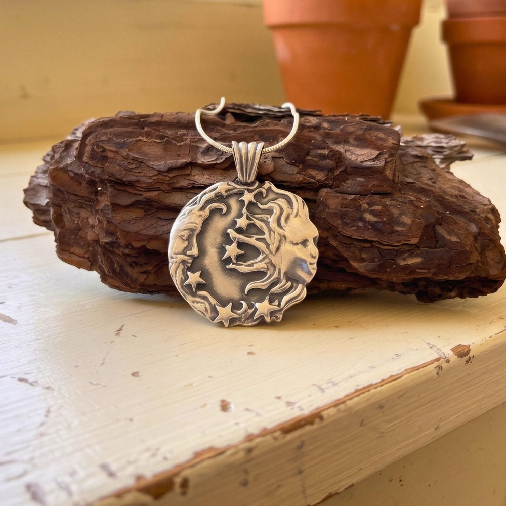 Moon and Sun Necklace – Sterling Silver Celestial Pendant Jewelry -