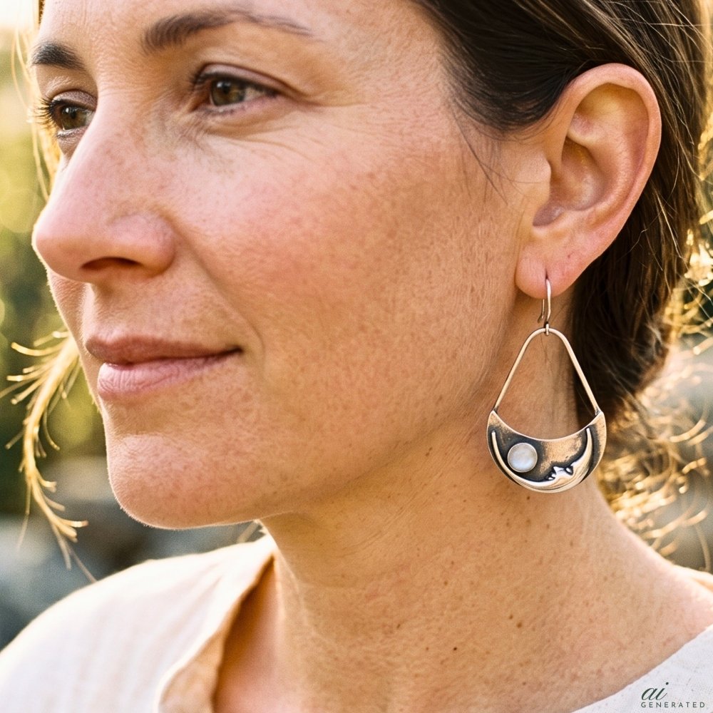 Moon face Moonstone Silver Earrings -