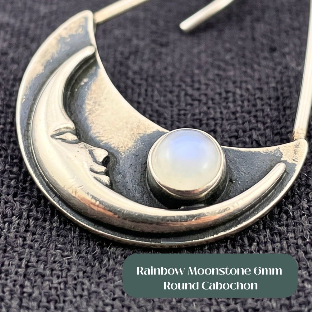 Moon face Moonstone Silver Earrings -