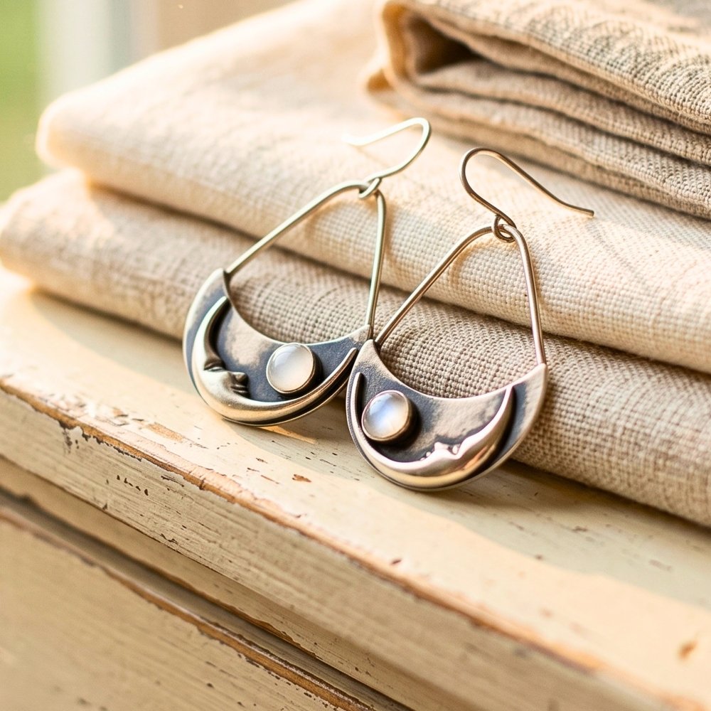 Moon face Moonstone Silver Earrings -