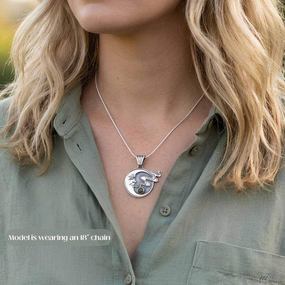 Moon Face Pendant Necklace – Handmade Celestial Silver with Black Opal -