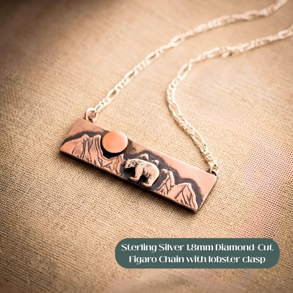 Mountain Bear Mixed Metal Silver and Gold Bar Necklace -