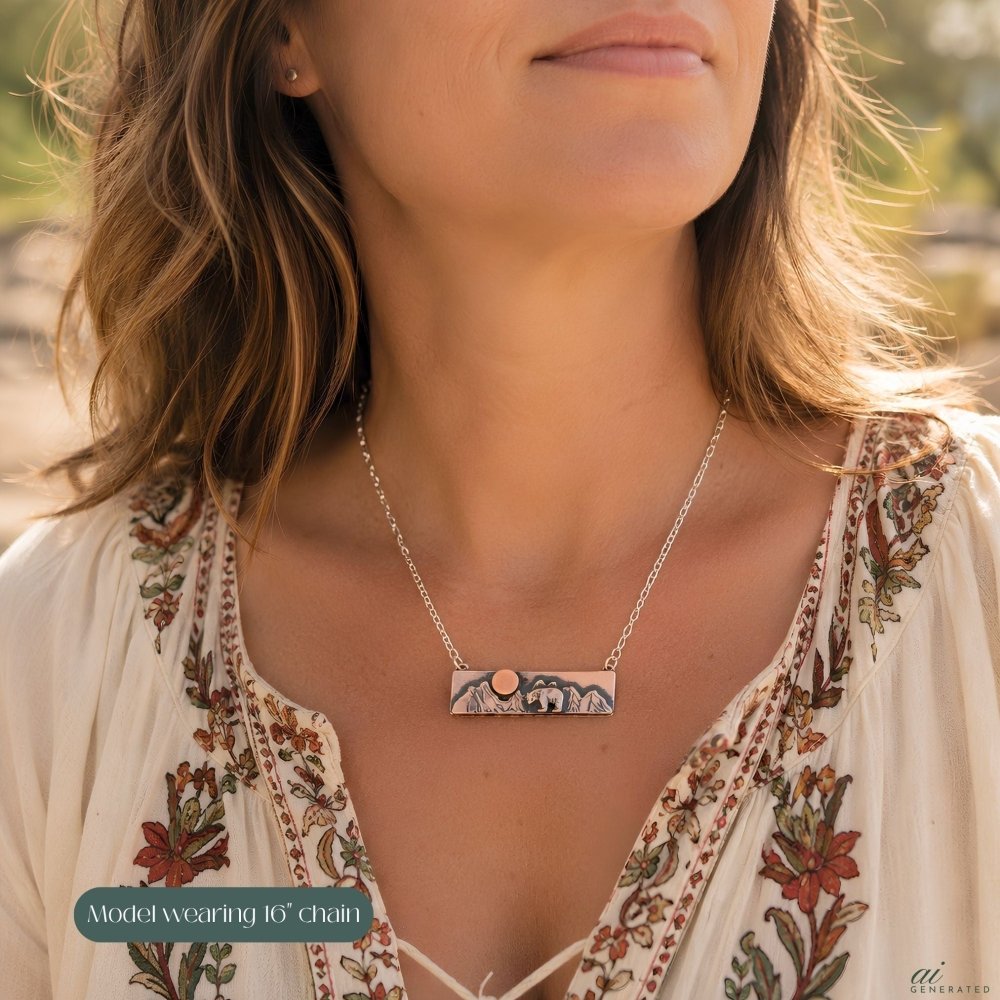 Mountain Bear Mixed Metal Silver and Gold Bar Necklace -