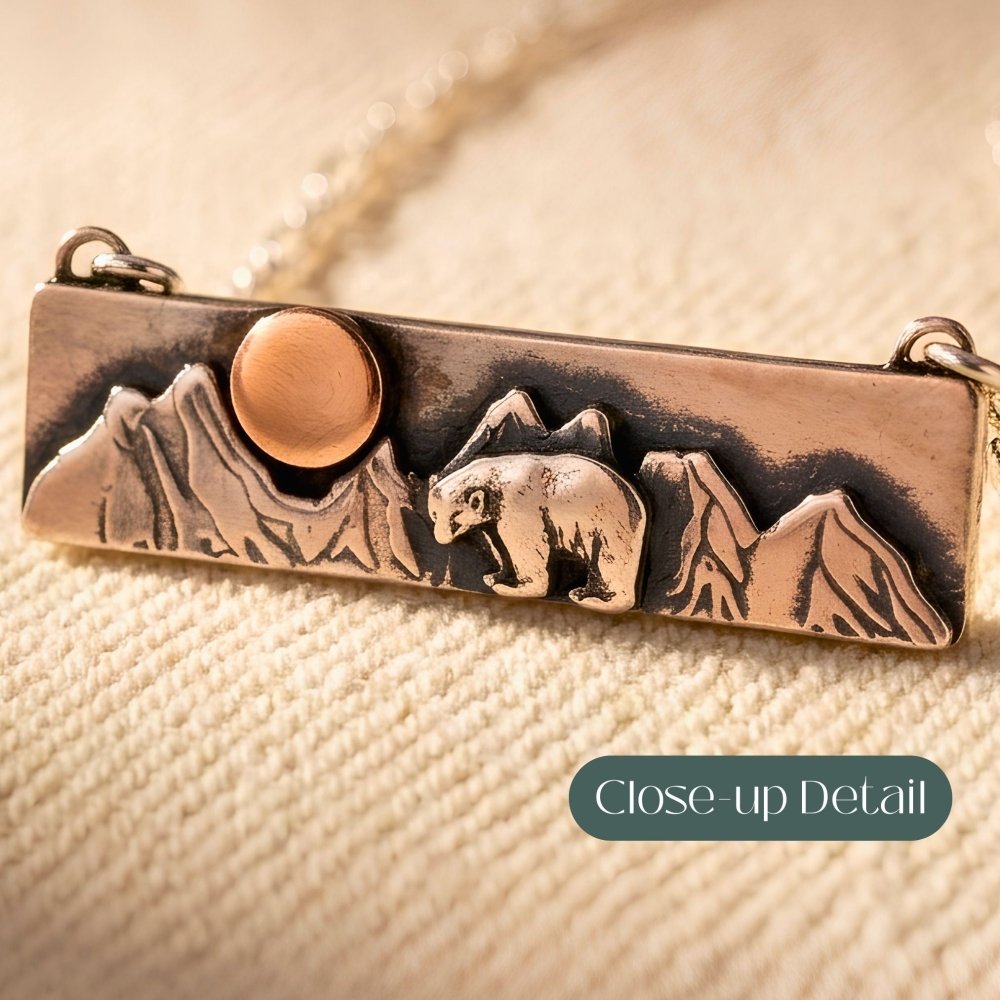 Mountain Bear Mixed Metal Silver and Gold Bar Necklace -