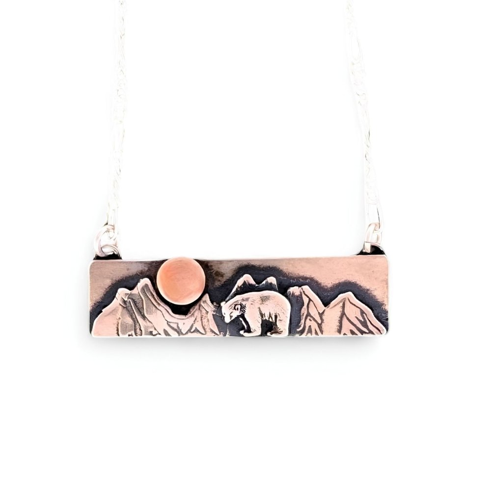 Mountain Bear Mixed Metal Silver and Gold Bar Necklace -