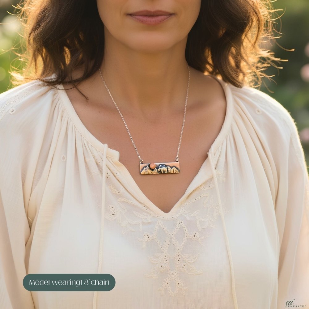 Mountain Bear Mixed Metal Silver and Gold Bar Necklace -