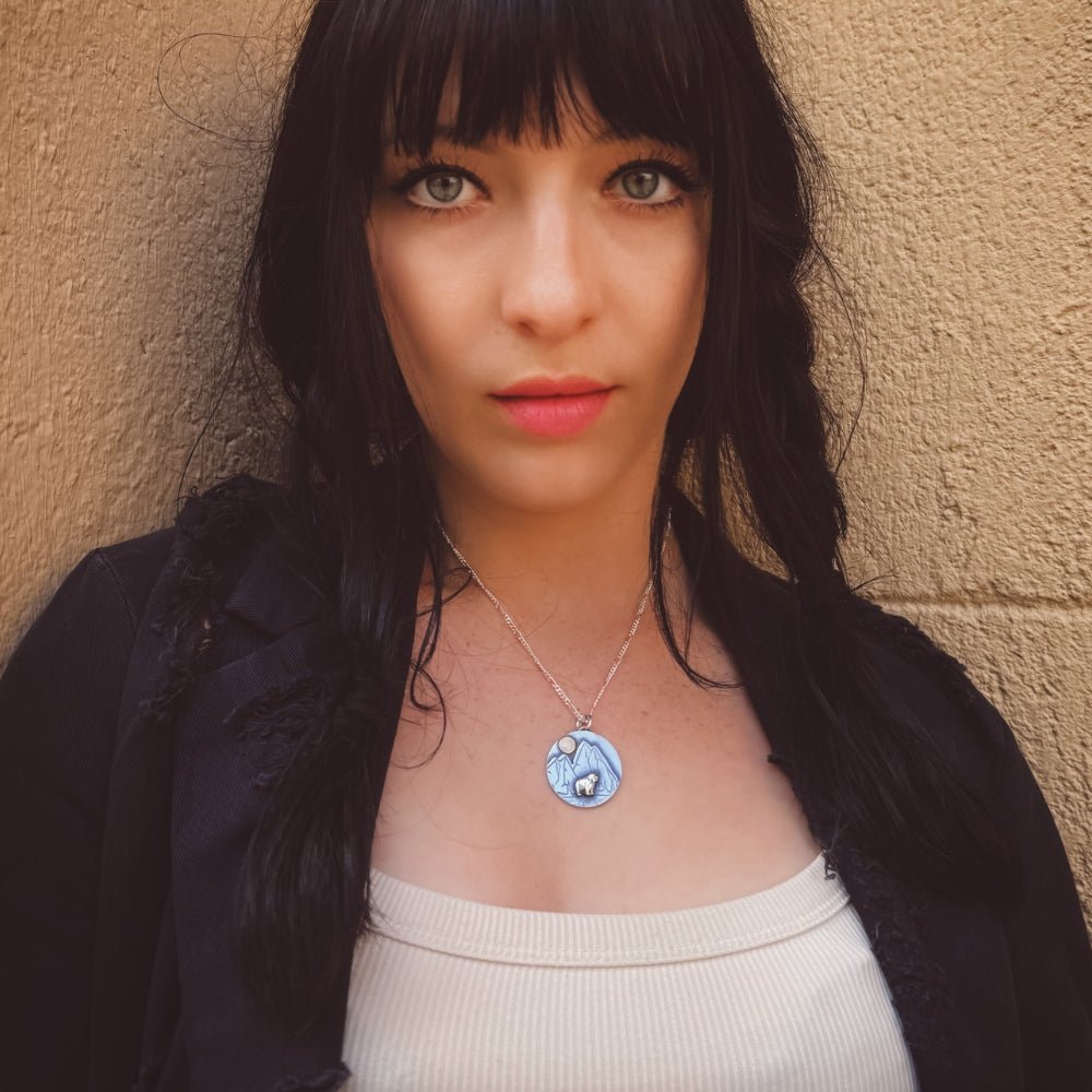 Mountain Bear Mixed metal silver gold pendant Necklace - 