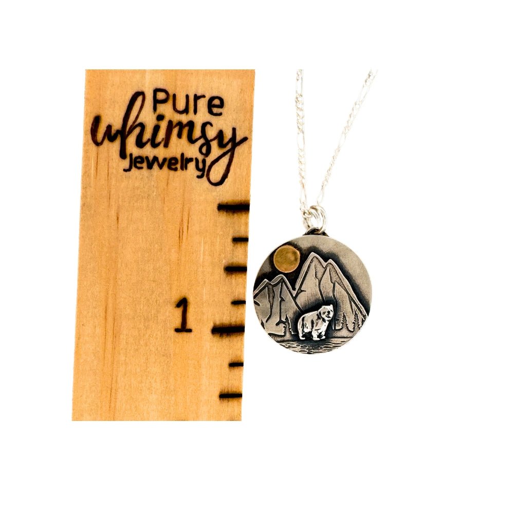 Mountain Bear Mixed metal silver gold pendant Necklace - 