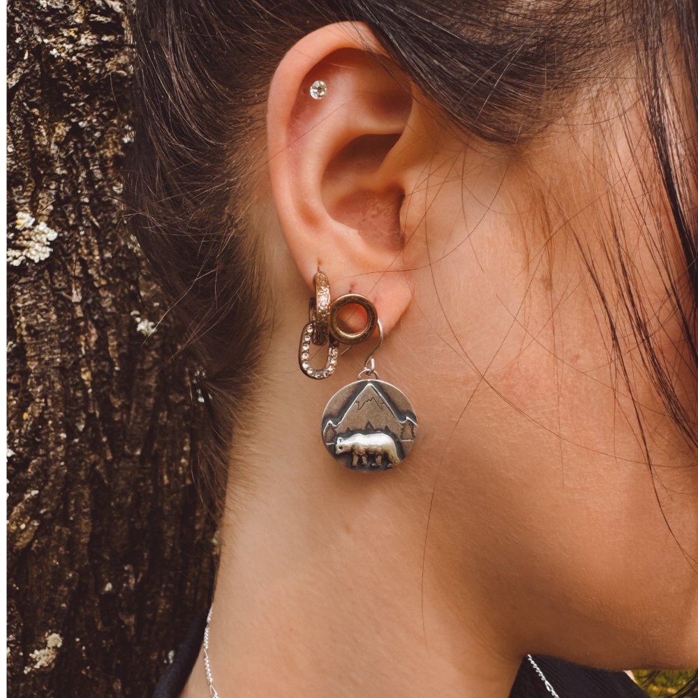 Mountain Bear Silver Earrings -