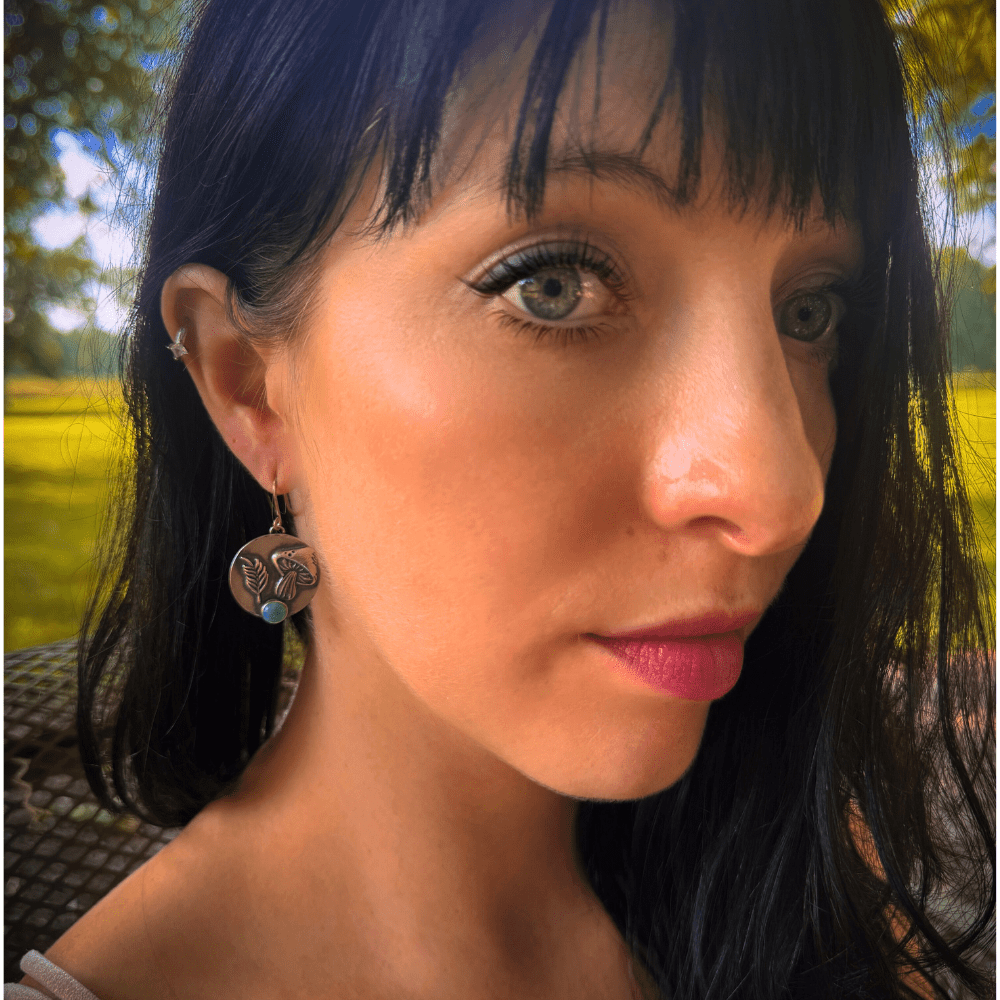 Mushroom Turquoise Forest Silver Earrings - 