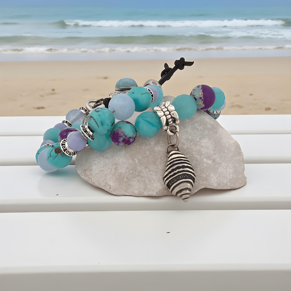 Ocean Larimar Silver Button Bracelet - 