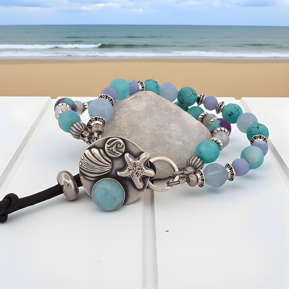 Ocean Larimar Silver Button Bracelet - 
