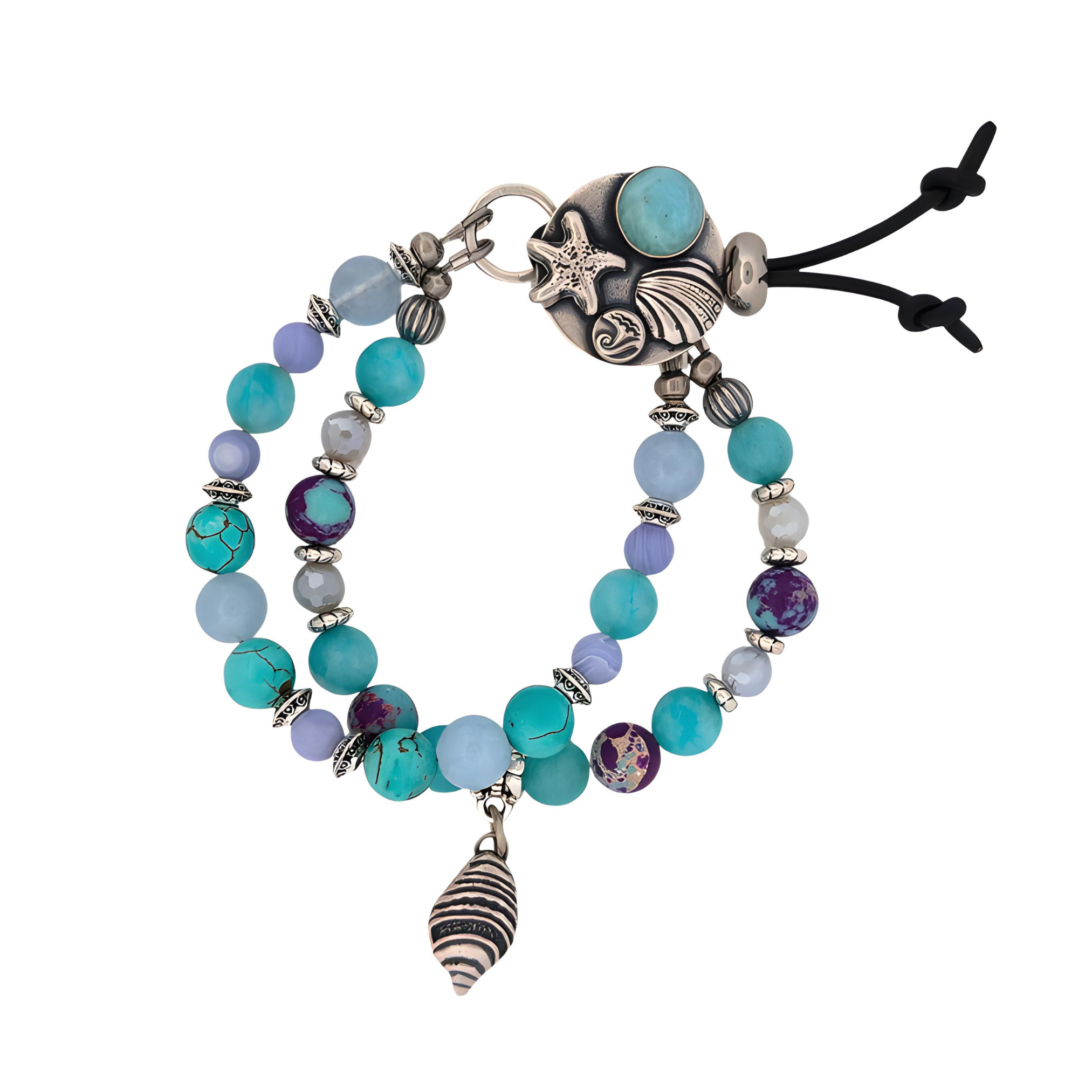 ocean themed blue silver button bracelet