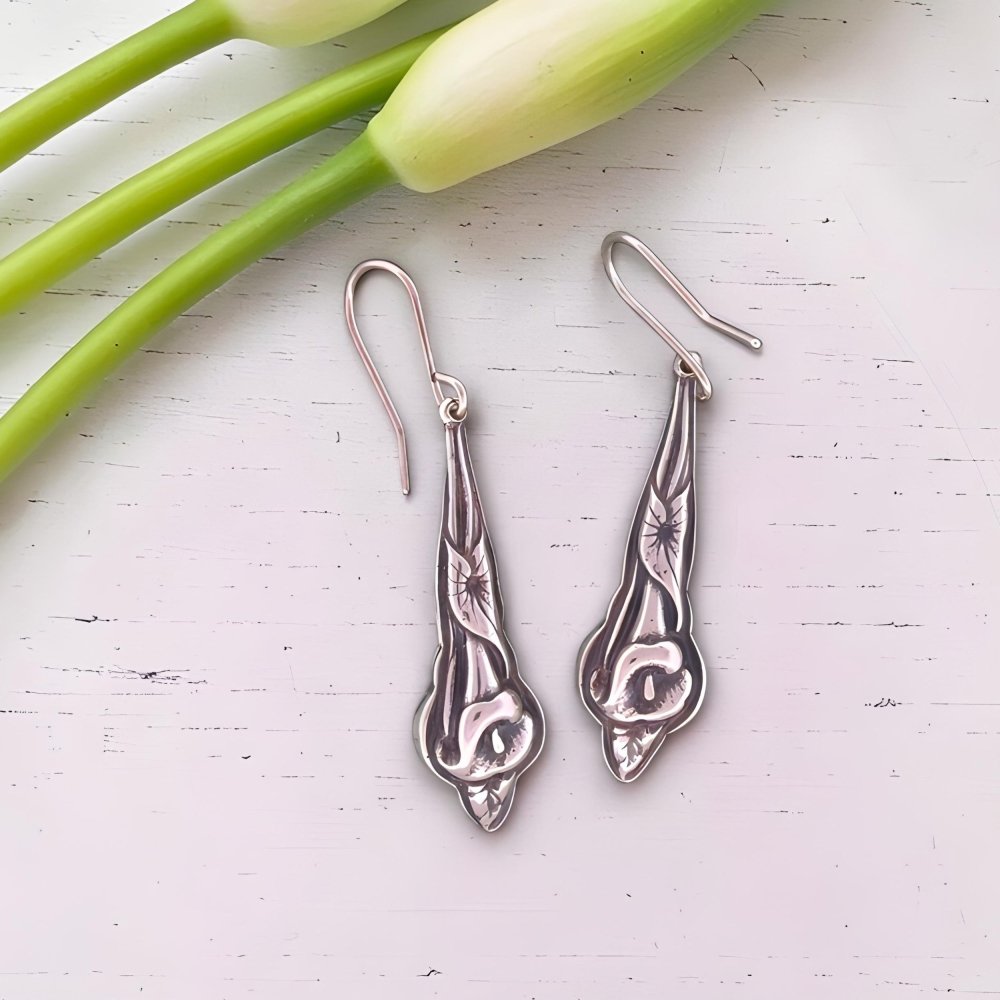 One - of - a - kind Silver Calla Lily Earrings - 