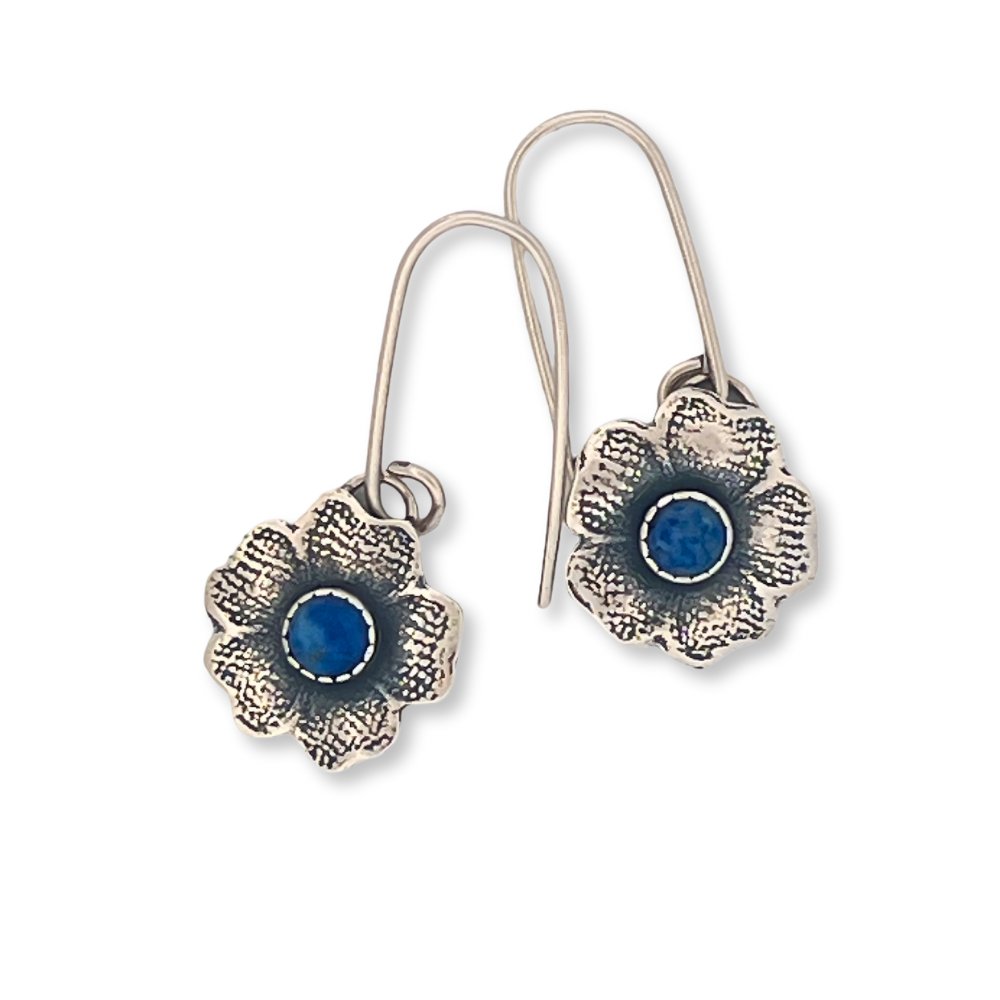 Pansy with Lapis Silver Earrings