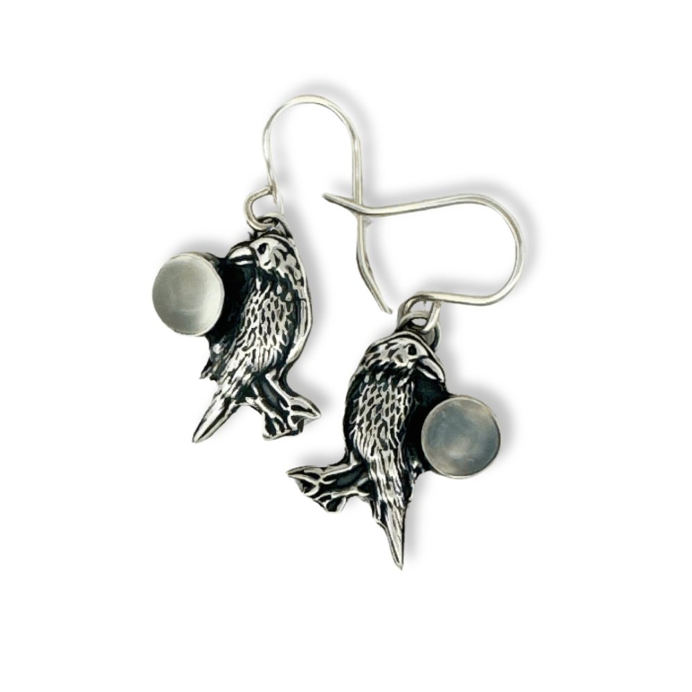 Raven Moon Silver Earrings - 