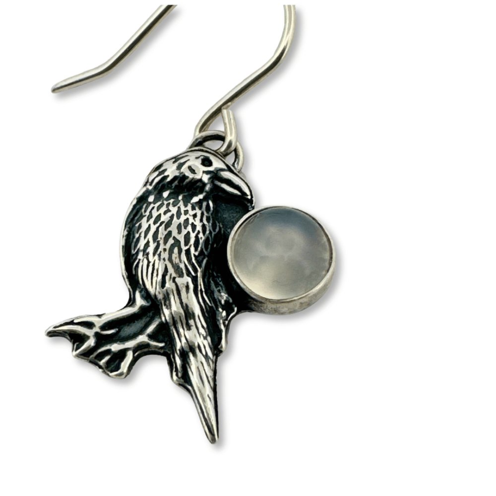 Raven Moon Silver Earrings - 