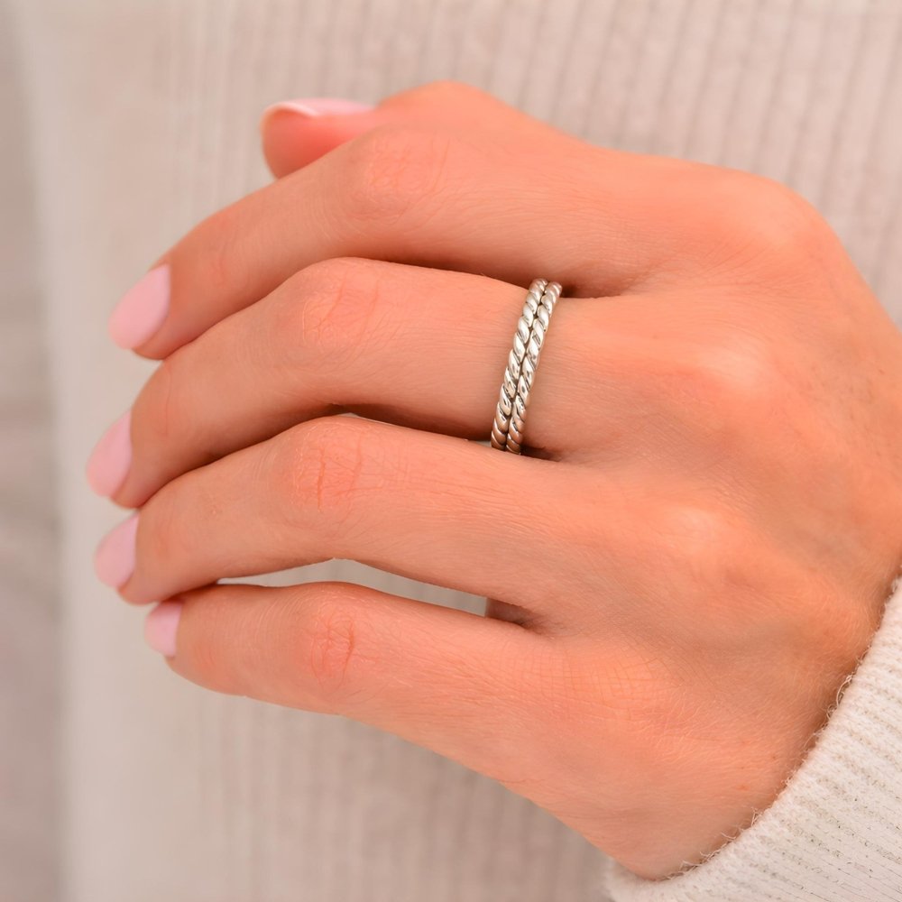 Rope Silver Band Stacking Ring - 
