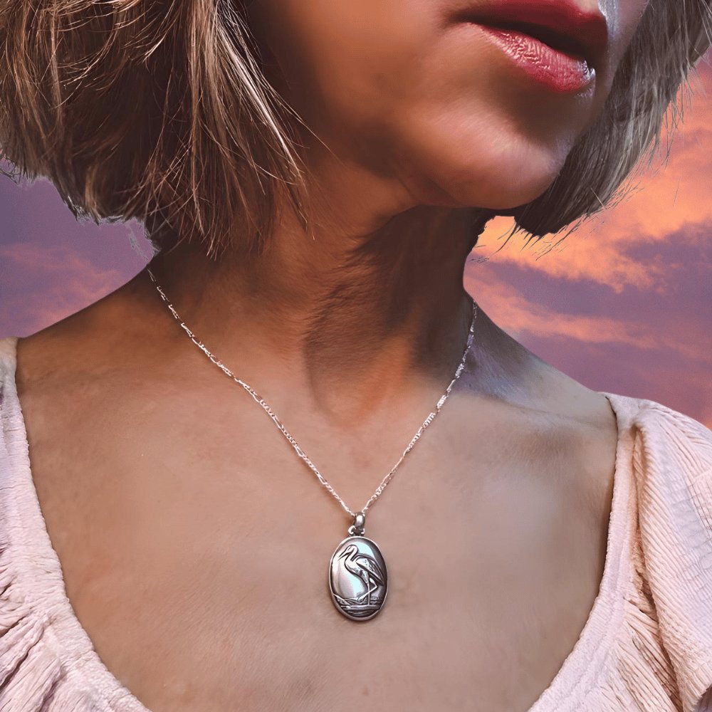 Sandhill Crane Silver Pendant Necklace - 