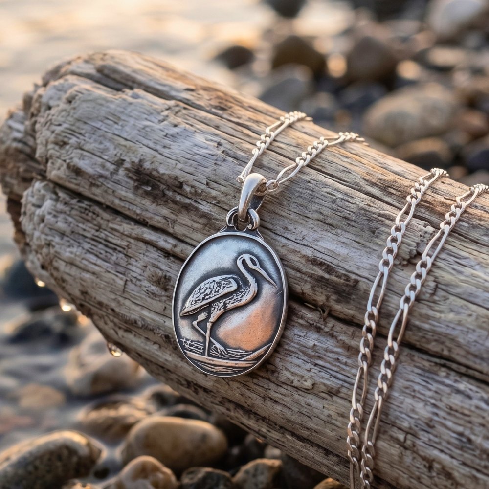 Sandhill Crane Silver Pendant Necklace -