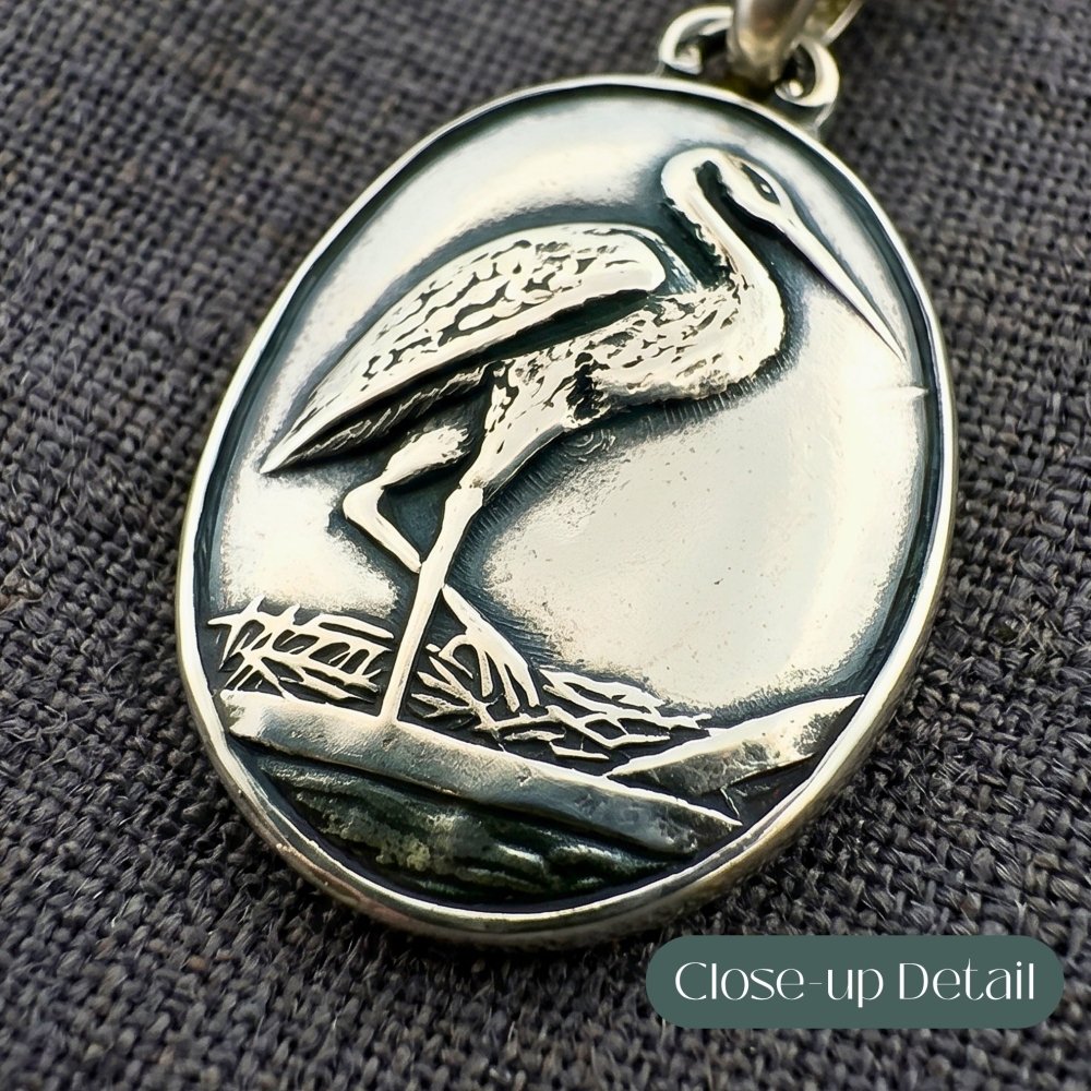 Sandhill Crane Silver Pendant Necklace -