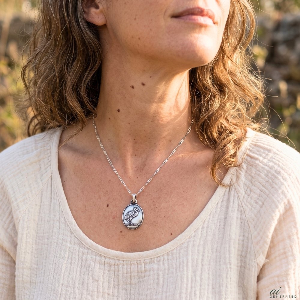 Sandhill Crane Silver Pendant Necklace -