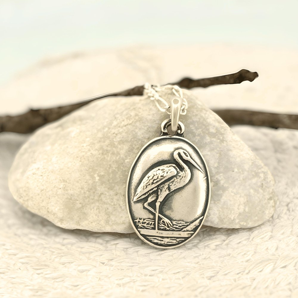 Sandhill Crane Silver Pendant Necklace - 