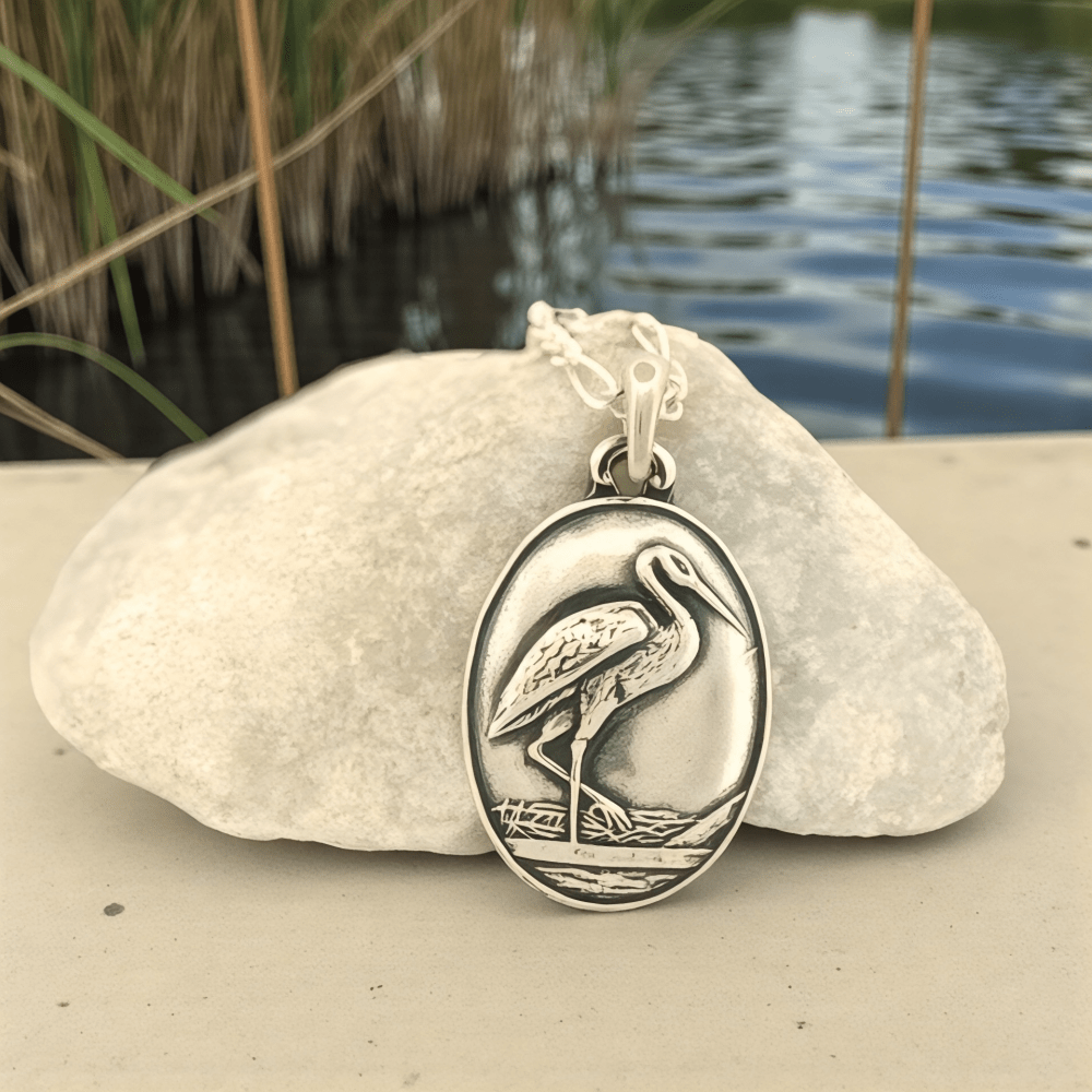 Sandhill Crane Silver Pendant Necklace - 