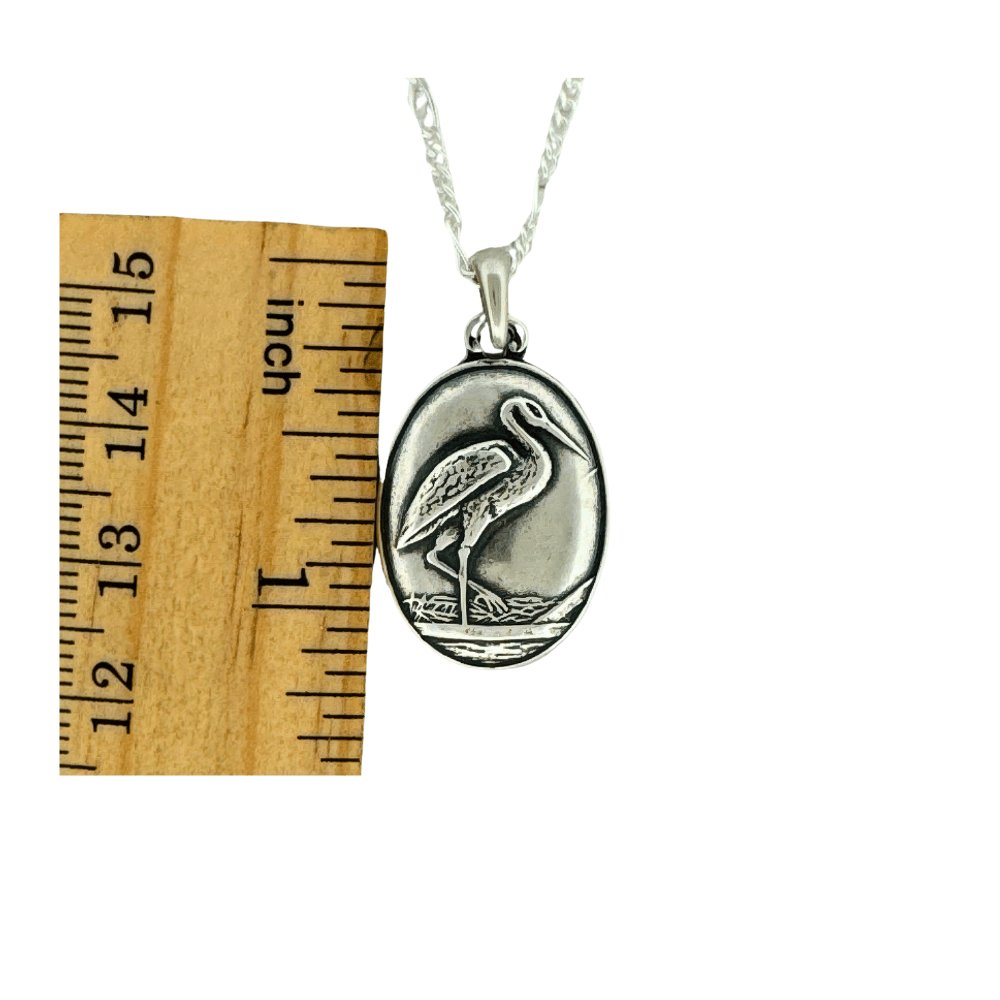 Sandhill Crane Silver Pendant Necklace - 