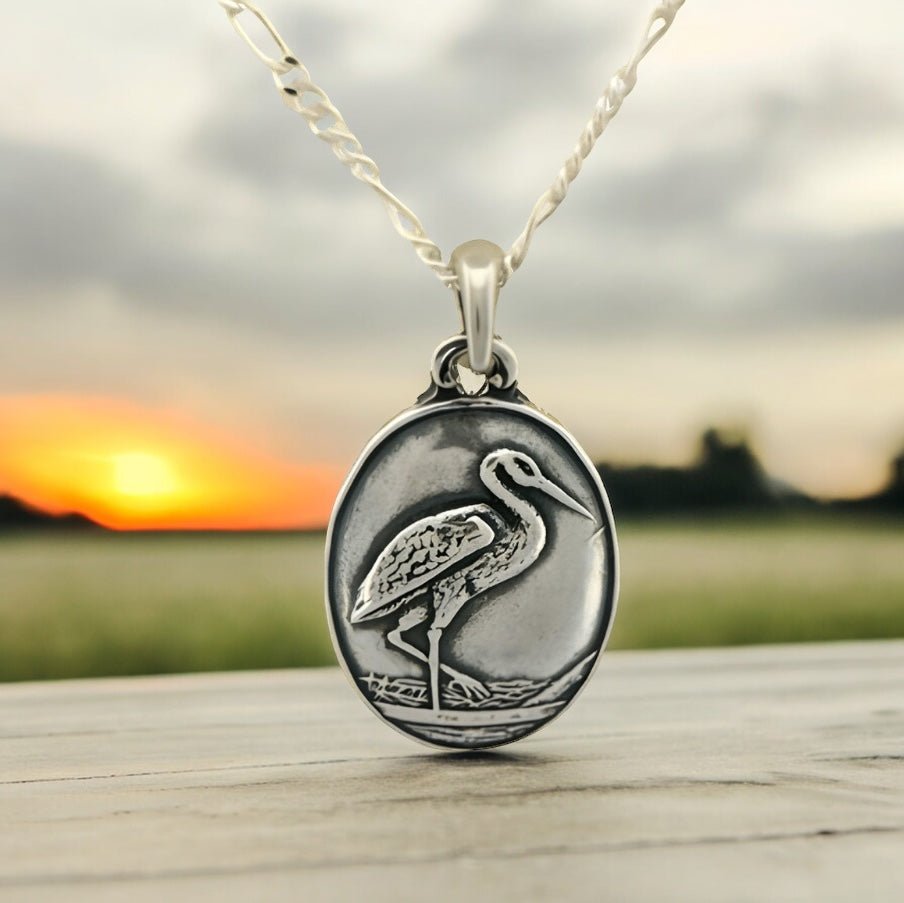 Sandhill Crane Silver Pendant Necklace - 