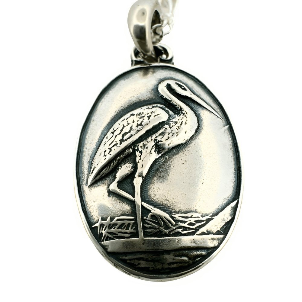 Sandhill Crane Silver Pendant Necklace - 