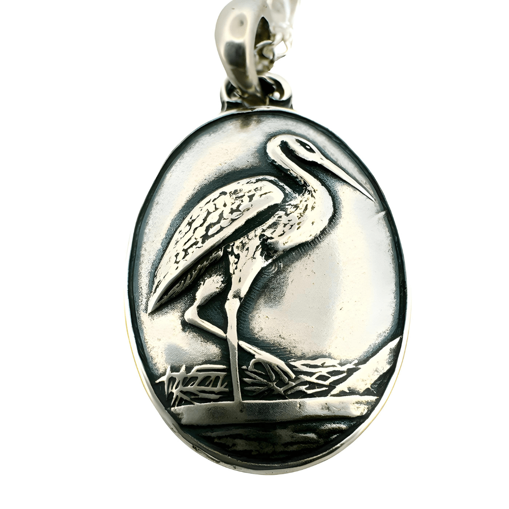 Sandhill Crane Silver Pendant Necklace - 