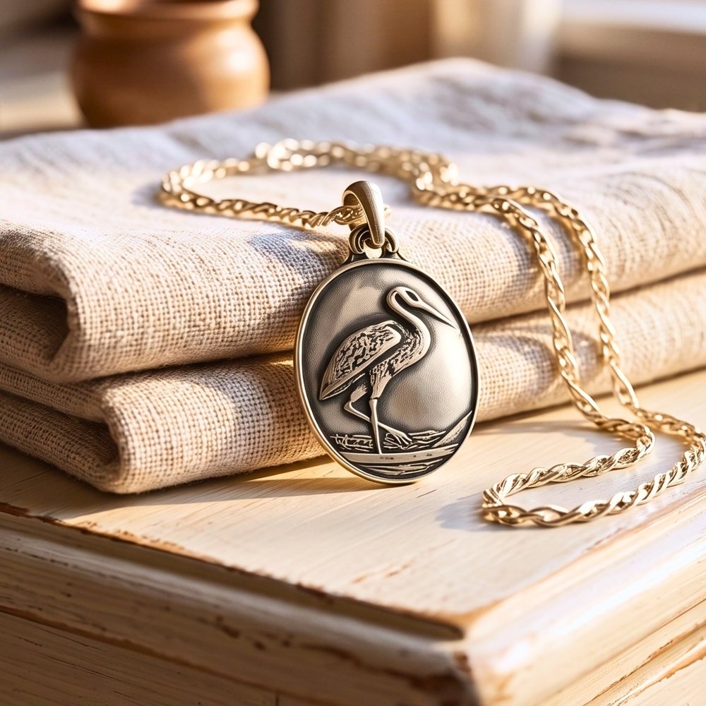 Sandhill Crane Silver Pendant Necklace -